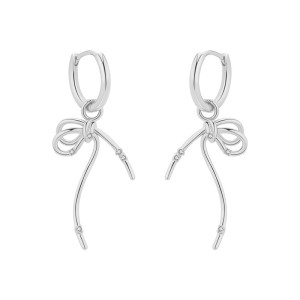 925 Sterling Silver Zirconia Bow Drop Hoop Earring 60300209