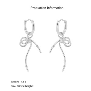 925 Sterling Silver Zirconia Bow Drop Hoop Earring 60300209