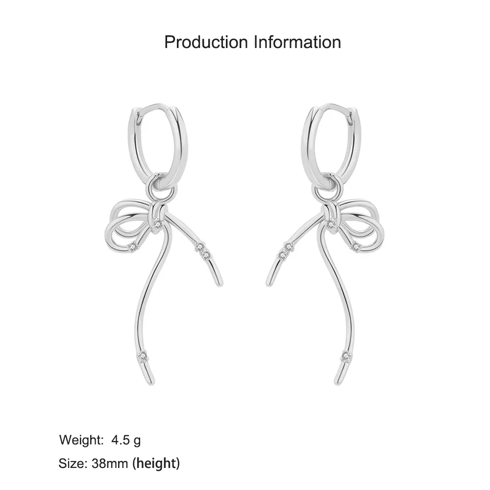 925 Sterling Silver Zirconia Bow Drop Hoop Earring 60300209 - image2