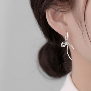 925 Sterling Silver Zirconia Bow Drop Hoop Earring 60300209