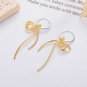 925 Sterling Silver Two-Tone Bow Drop Hoop Earring 60300210