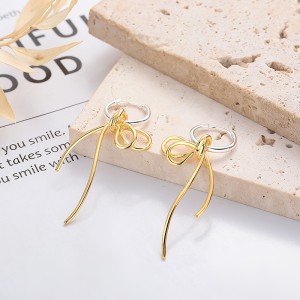 925 Sterling Silver Two-Tone Bow Drop Hoop Earring 60300210