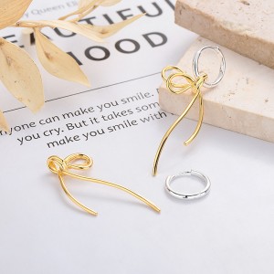 925 Sterling Silver Two-Tone Bow Drop Hoop Earring 60300210