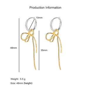 925 Sterling Silver Two-Tone Bow Drop Hoop Earring 60300210