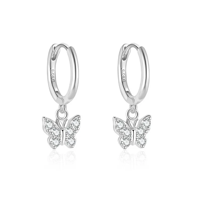 925 Sterling Silver Pave CZ Butterfly Drop Earrings 60300211