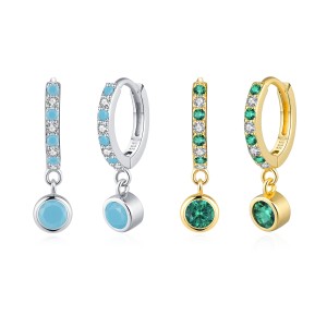 925 Sterling Silver French-Style Colorful Zircon Hoop Earring 60300215