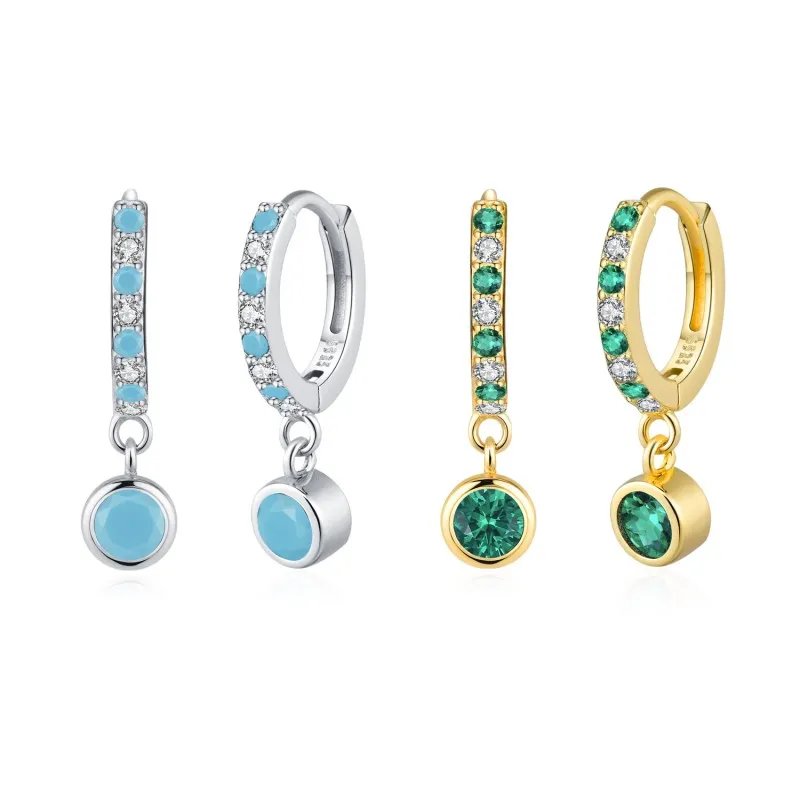 925 Sterling Silver French-Style Colorful Zircon Hoop Earring 60300215