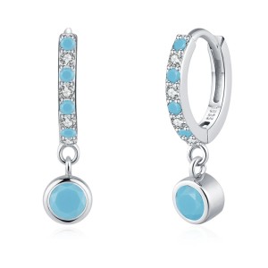925 Sterling Silver French-Style Colorful Zircon Hoop Earring 60300215