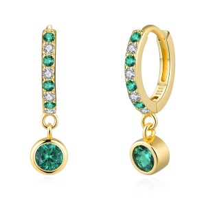 925 Sterling Silver French-Style Colorful Zircon Hoop Earring 60300215