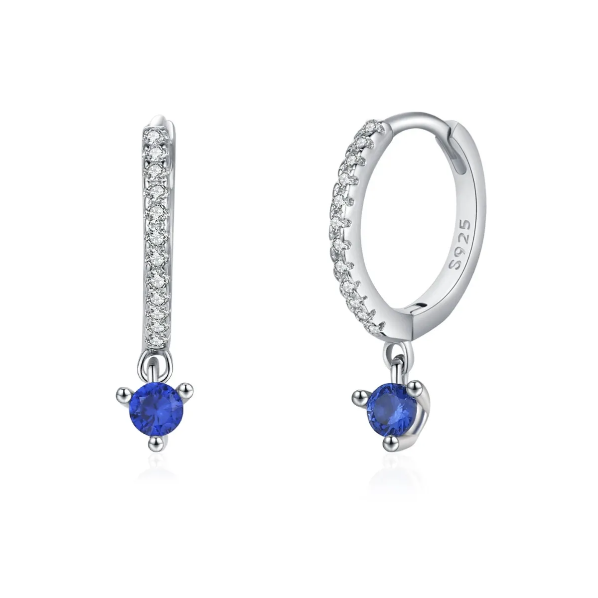 925 Sterling Silver Sapphire Blue Zircon Drop Hoop  Earring 60300216