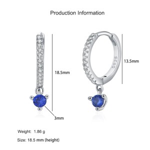 925 Sterling Silver Sapphire Blue Zircon Drop Hoop  Earring 60300216