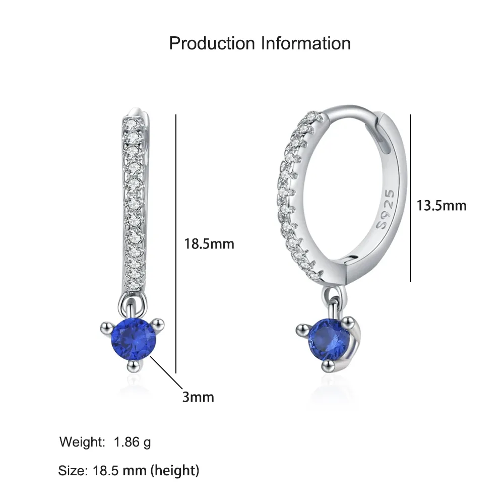 925 Sterling Silver Sapphire Blue Zircon Drop Hoop  Earring 60300216 - image2