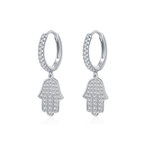 925 Sterling Silver Pave CZ Hamsa Hand Huggie Earrings 60300217 925 Sterling Silver Pave CZ Hamsa Hand Huggie Earrings 60300217