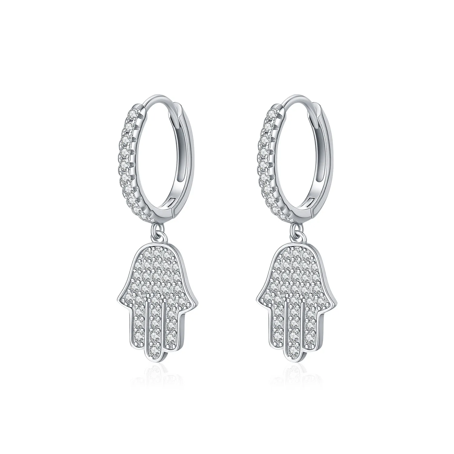 925 Sterling Silver Pave CZ Hamsa Hand Huggie Earrings 60300217 925 Sterling Silver Pave CZ Hamsa Hand Huggie Earrings 60300217