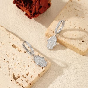 925 Sterling Silver Pave CZ Hamsa Hand Huggie Earrings 60300217 925 Sterling Silver Pave CZ Hamsa Hand Huggie Earrings 60300217