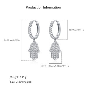 925 Sterling Silver Pave CZ Hamsa Hand Huggie Earrings 60300217 925 Sterling Silver Pave CZ Hamsa Hand Huggie Earrings 60300217