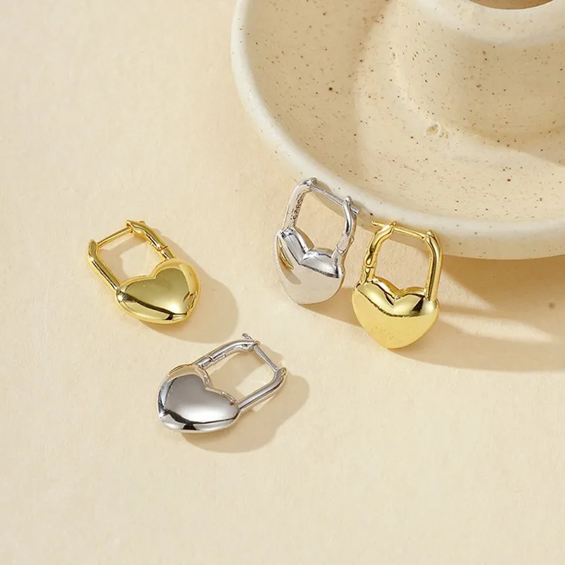 925 Sterling Silver High-Polish Heart Padlock Huggie Hoop Earring 60300218 - image1