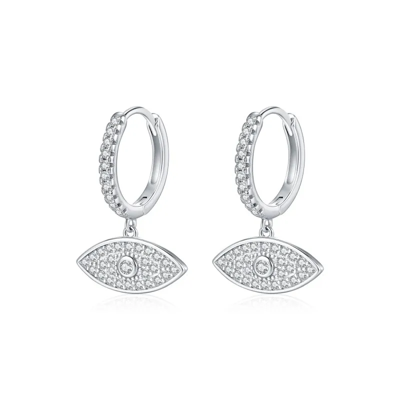925 Sterling Silver Pave CZ Evil Eye Hoop Earrings 60300219 925 Sterling Silver Pave CZ Evil Eye Hoop Earrings 60300219