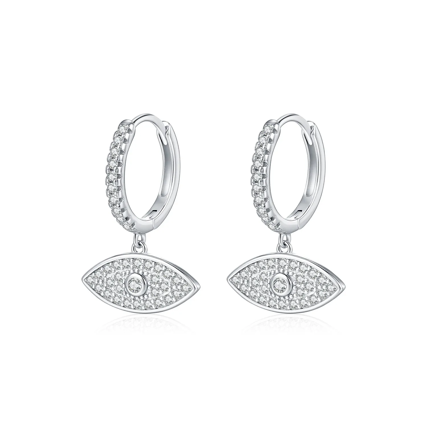 925 Sterling Silver Pave CZ Evil Eye Hoop Earrings 60300219