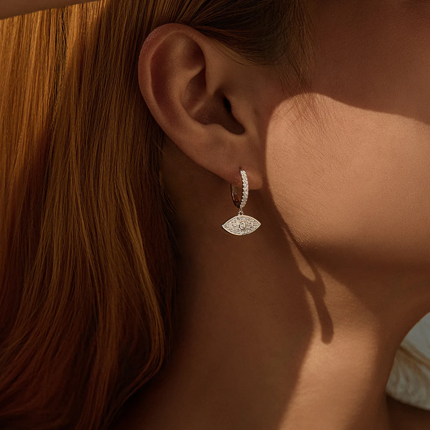 925 Sterling Silver Pave CZ Evil Eye Hoop Earrings 60300219 - image1