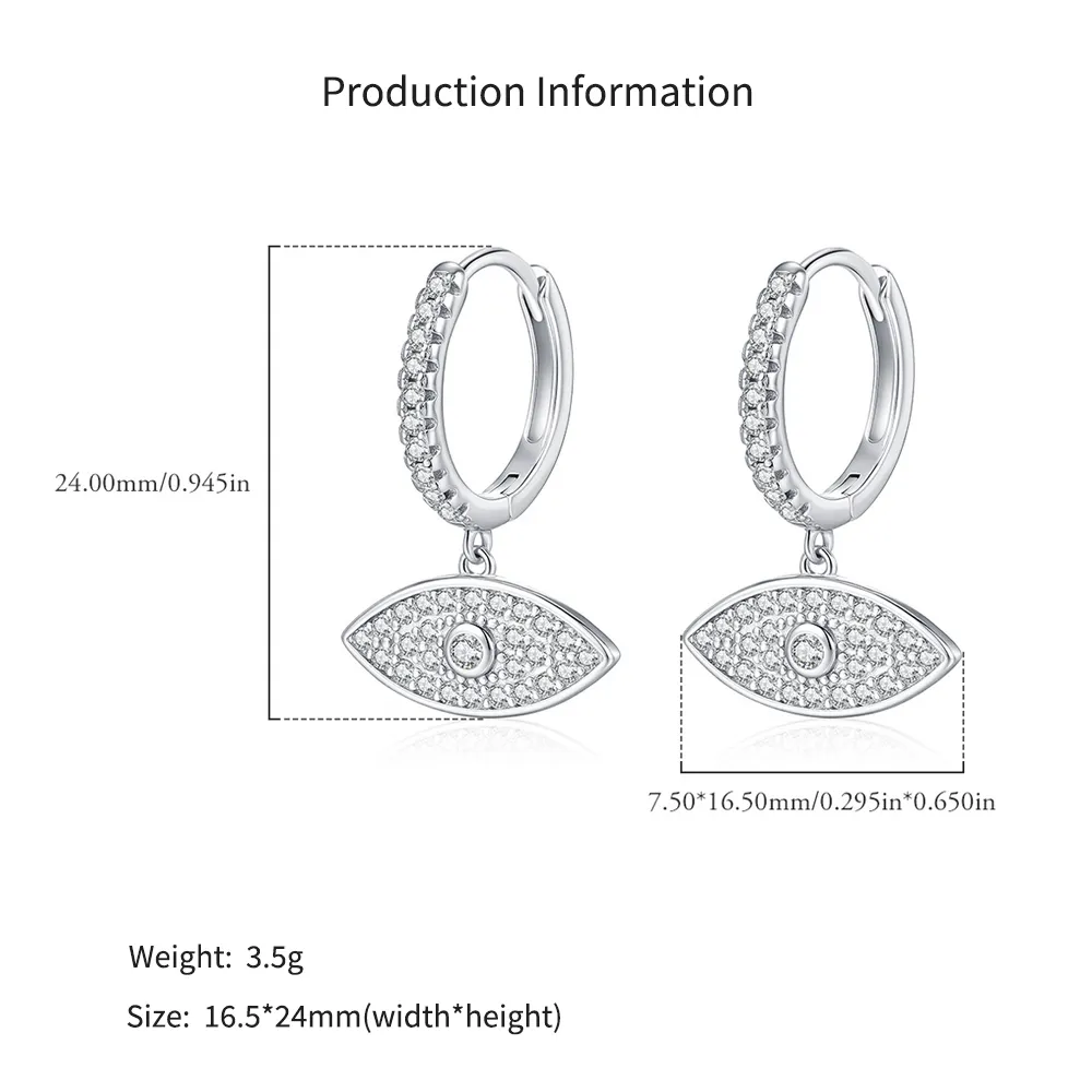 925 Sterling Silver Pave CZ Evil Eye Hoop Earrings 60300219 - image2