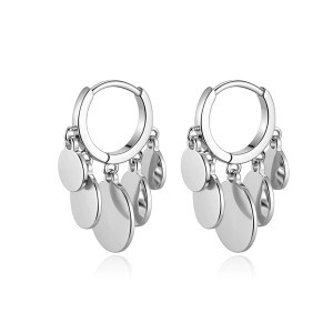 925 Sterling Silver Mirror Disc Drop Hoop Earrings 60300220 925 Sterling Silver Mirror Disc Drop Hoop Earrings 60300220