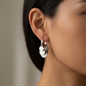 925 Sterling Silver Mirror Disc Drop Hoop Earrings 60300220 925 Sterling Silver Mirror Disc Drop Hoop Earrings 60300220