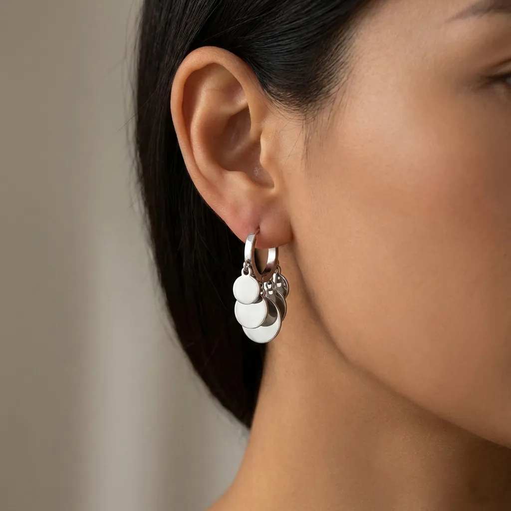 925 Sterling Silver Mirror Disc Drop Hoop Earrings 60300220 - image3