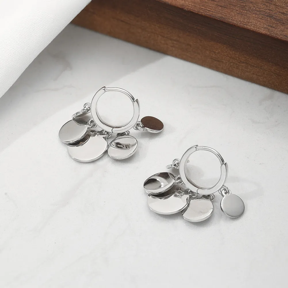 925 Sterling Silver Mirror Disc Drop Hoop Earrings 60300220 - image4