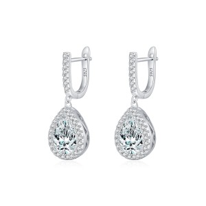 925 Sterling Silver Pear Halo Drop Earrings 60300221