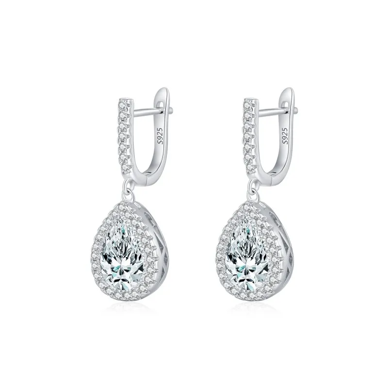 925 Sterling Silver Pear Halo Drop Earrings 60300221