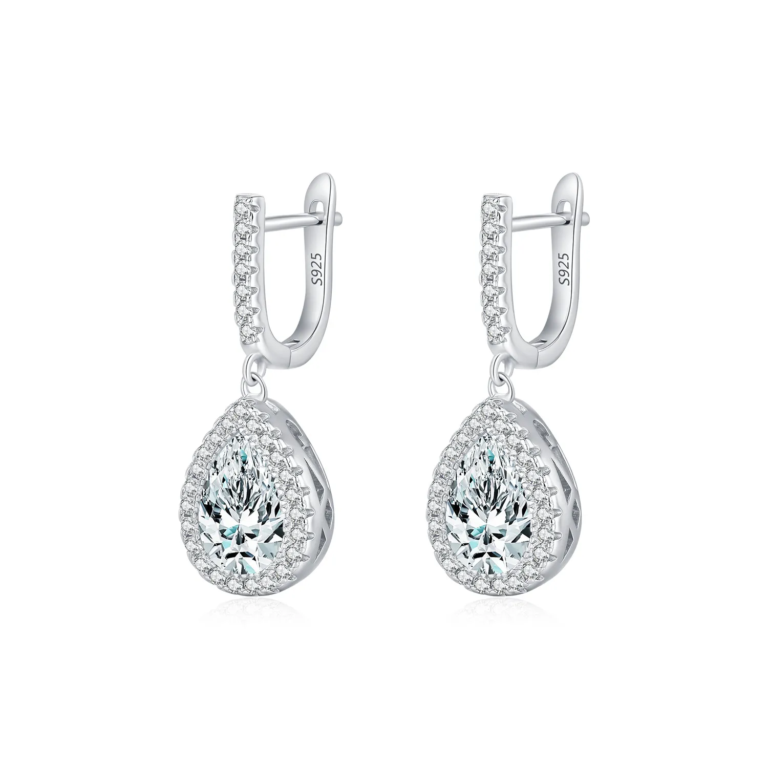925 Sterling Silver Pear Halo Drop Earrings 60300221