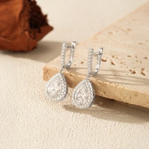 925 Sterling Silver Pear Halo Drop Earrings 60300221