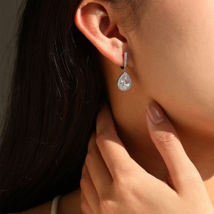 925 Sterling Silver Pear Halo Drop Earrings 60300221