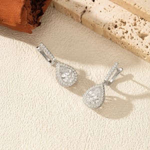 925 Sterling Silver Pear Halo Drop Earrings 60300221