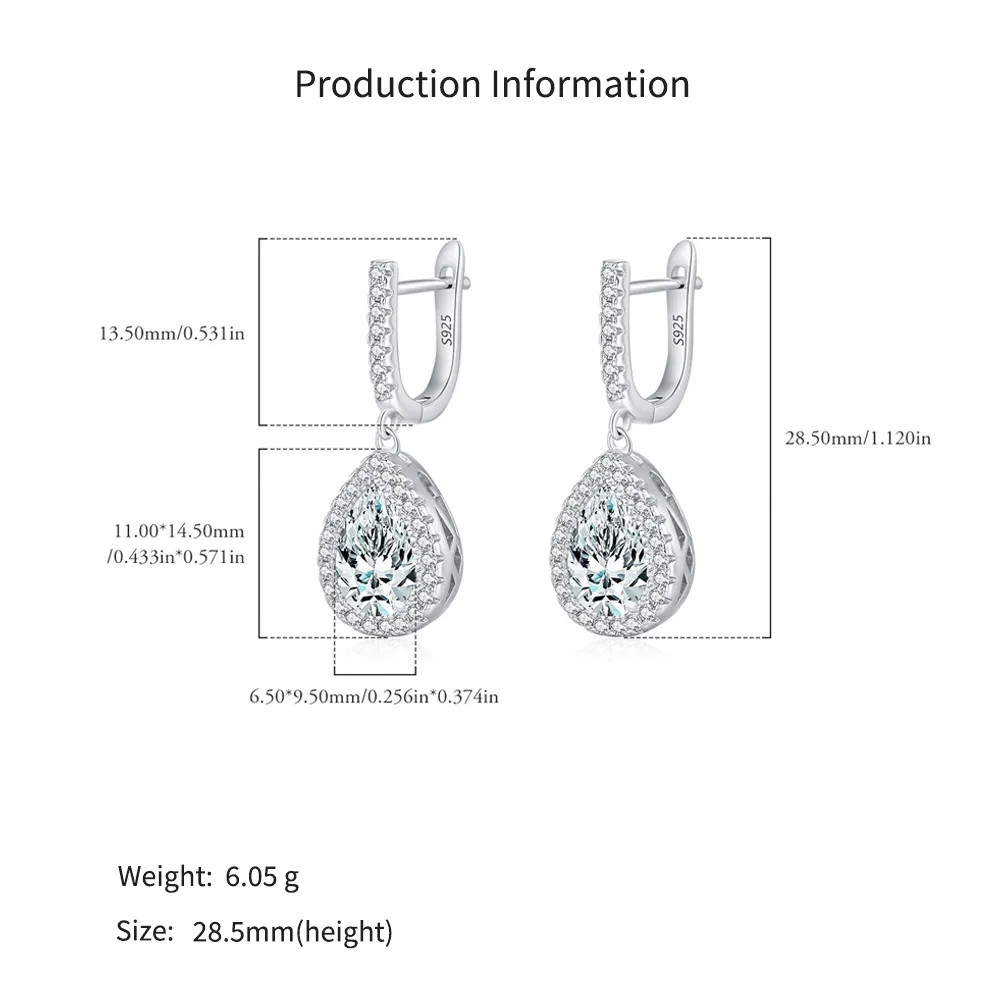 925 Sterling Silver Pear Halo Drop Earrings 60300221 - image2