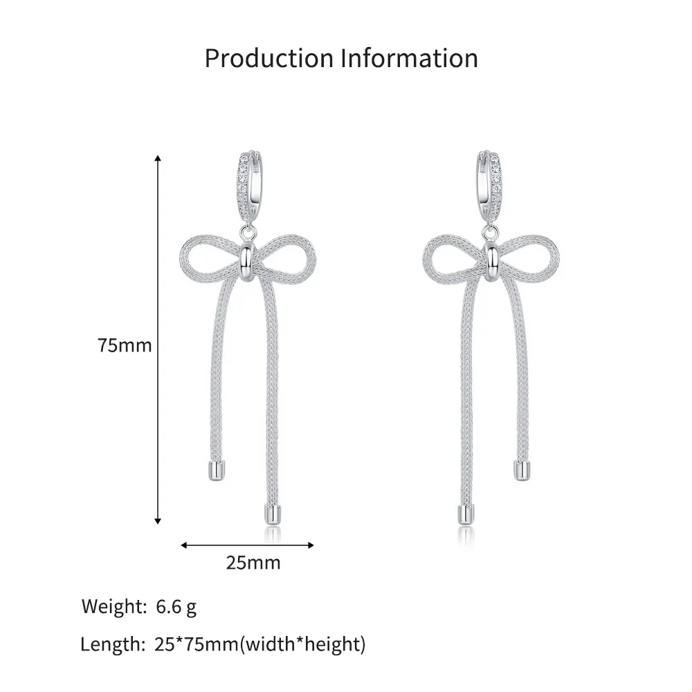 925 Sterling Silver Statement Bow Tassel Earrings 60300223 - image2