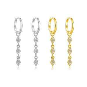 925 Sterling Silver Zircon Triple Rhombus Drop Earrings 60300224 925 Sterling Silver Zircon Triple Rhombus Drop Earrings 60300224