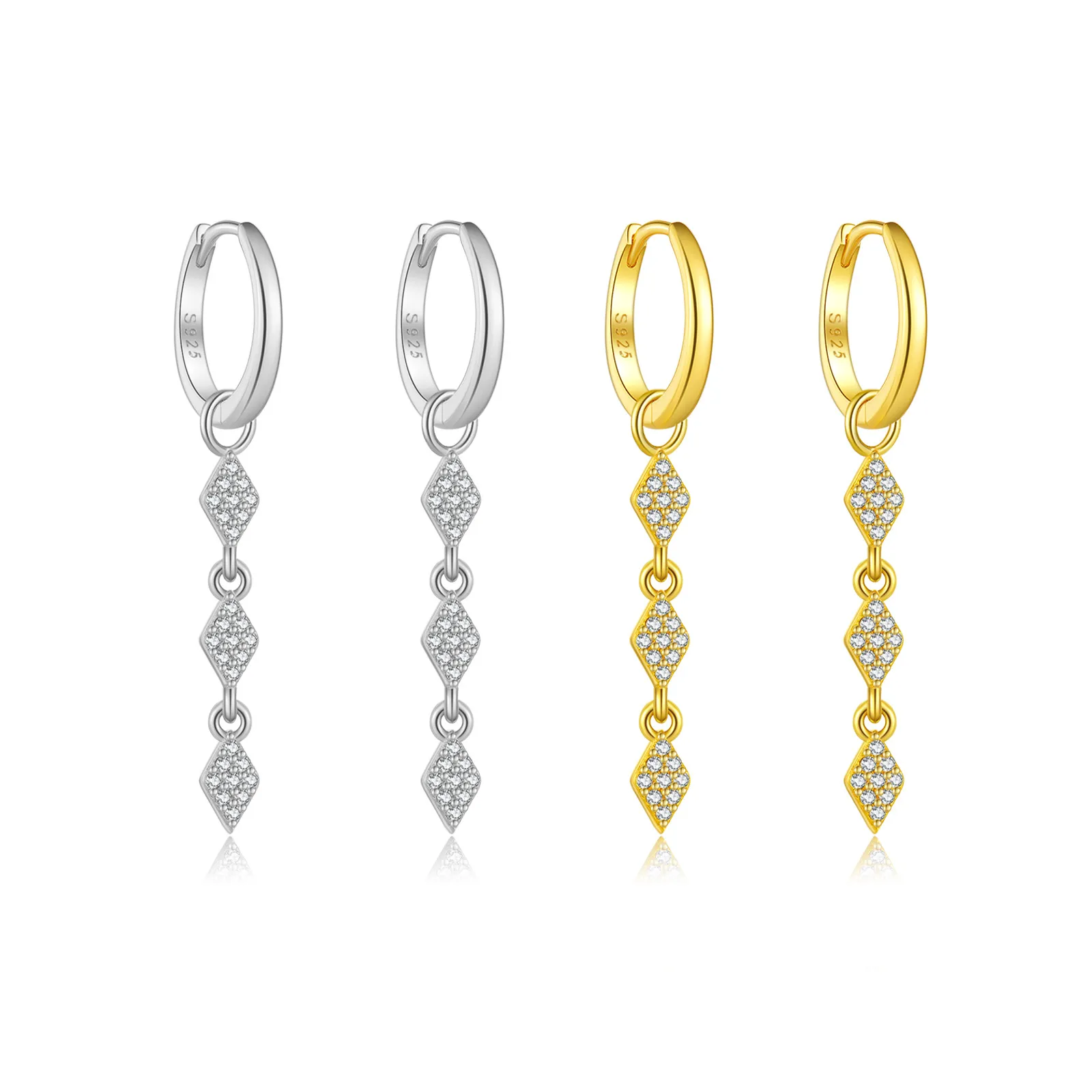 925 Sterling Silver Zircon Triple Rhombus Drop Earrings 60300224 925 Sterling Silver Zircon Triple Rhombus Drop Earrings 60300224