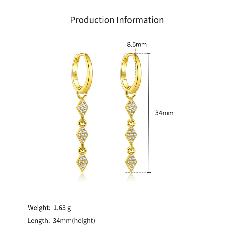 925 Sterling Silver Zircon Triple Rhombus Drop Earrings 60300224 - image2