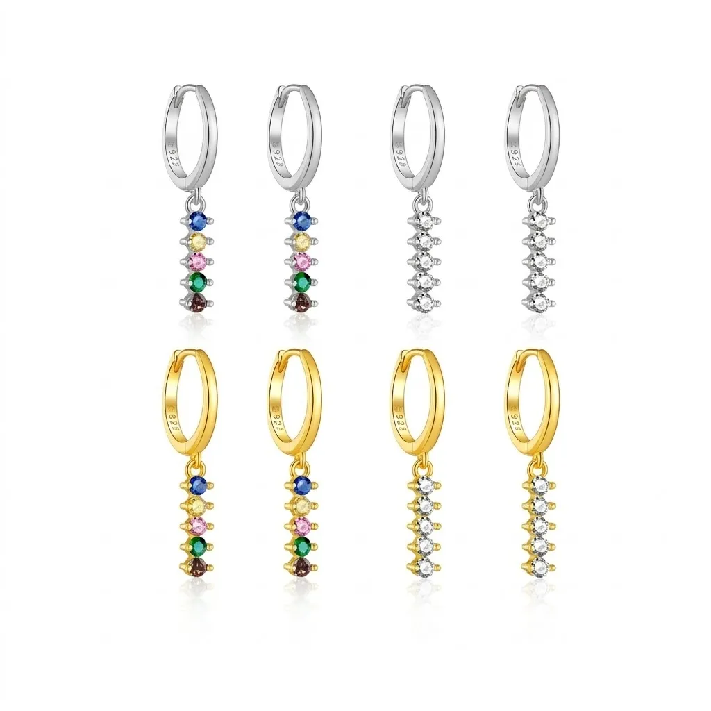 925 Sterling Silver Mixed Zircon Chain Tassel Earrings 60300226 - image1