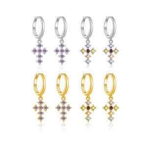 925 Sterling Silver Zircon Cross Huggies Earrings 60300227