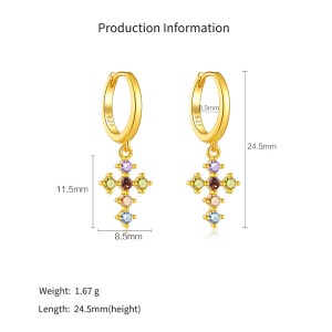 925 Sterling Silver Zircon Cross Huggies Earrings 60300227