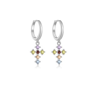 925 Sterling Silver Zircon Cross Huggies Earrings 60300227