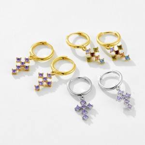 925 Sterling Silver Zircon Cross Huggies Earrings 60300227