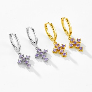 925 Sterling Silver Zircon Cross Huggies Earrings 60300227