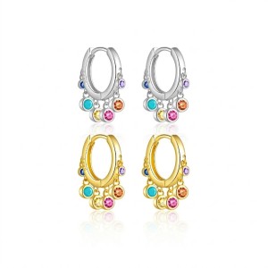 925 Sterling Silver Multi-Color Zircon Charm Hoops 60300228