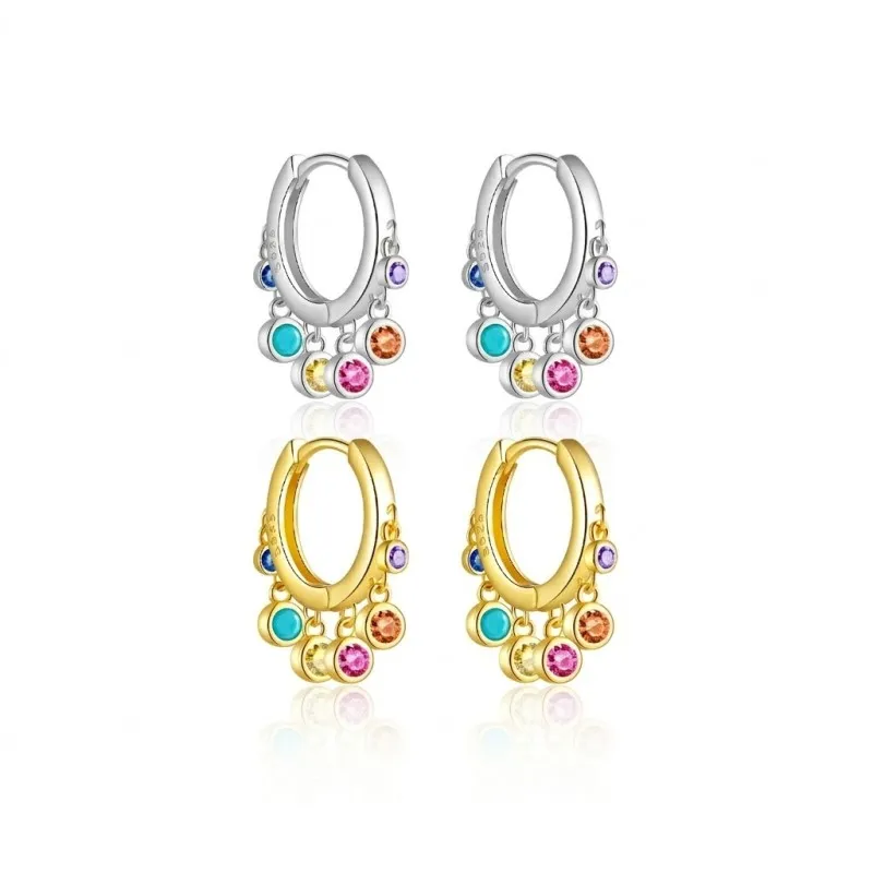 925 Sterling Silver Multi-Color Zircon Charm Hoops 60300228