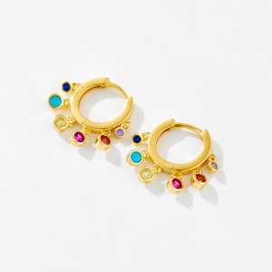 925 Sterling Silver Multi-Color Zircon Charm Hoops 60300228