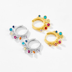 925 Sterling Silver Multi-Color Zircon Charm Hoops 60300228